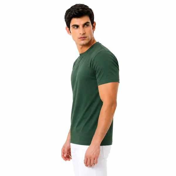 Bottle_Green_Cotton_Regular_Fit_Round_Neck_T_Shirt_For_Men