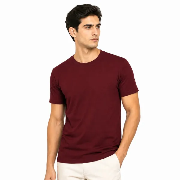 Maroon_Cotton_Regular_Fit_Round_Neck_T_Shirt_For_Men