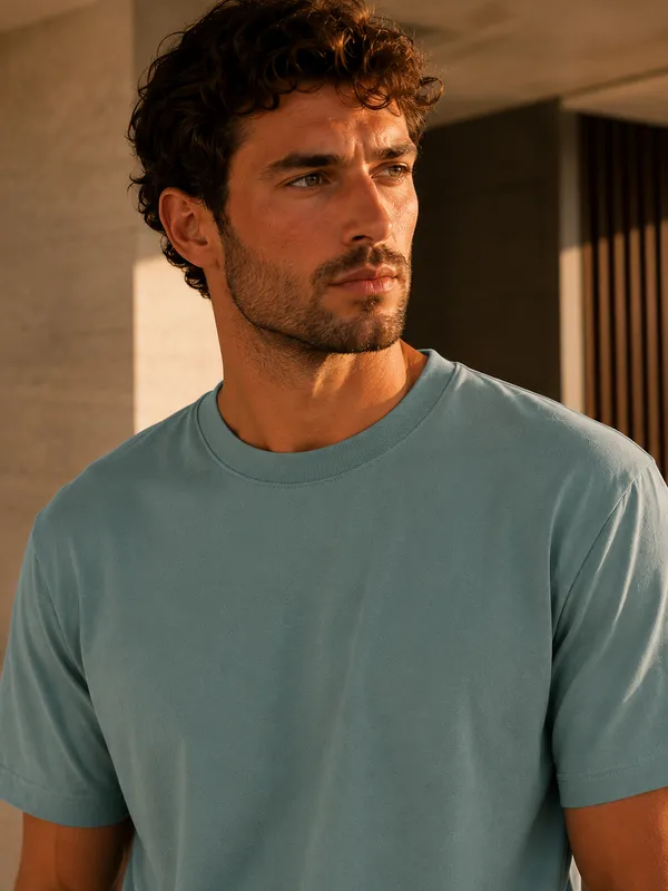 Premium_Sea_Green_Cotton_Round_Neck_Tshirt
