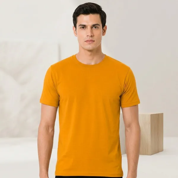 Yellow_Cotton_Regular_Fit_Round_Neck_T_Shirt_For_Men