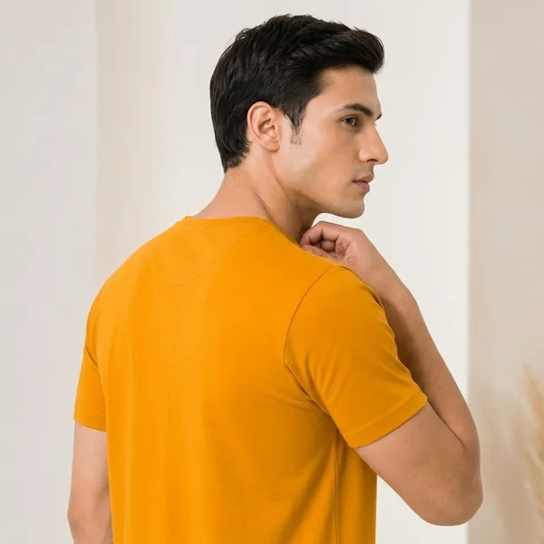 Yellow_Cotton_Regular_Fit_Round_Neck_T_Shirt_For_Men