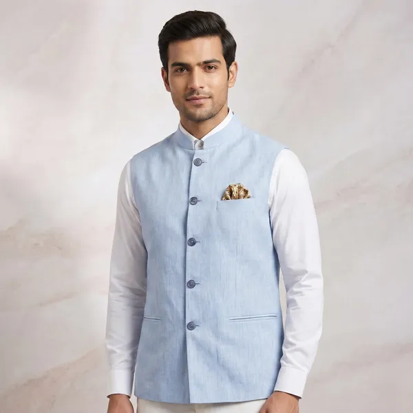 Light_Blue_Linen_Sleeveless_Nehru_Jacket_For_Men