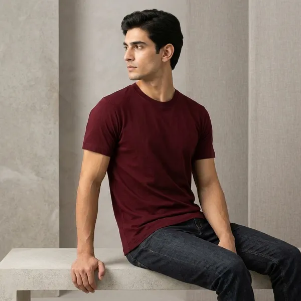 Maroon_Cotton_Regular_Fit_Round_Neck_T_Shirt_For_Men