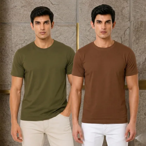 Earthy_Tones_Cotton_T_Shirt_Duo_Olive_Green_And_Coffee_Brown
