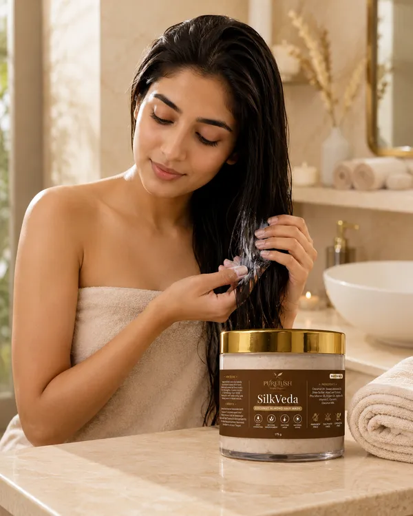 SilkVeda_Coconut_Almond_Hair_Mask_With_Sheabutter_&_Sweet_Almond_Oil