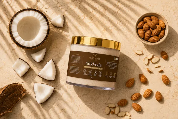 SilkVeda_Coconut_Almond_Hair_Mask_With_Sheabutter_&_Sweet_Almond_Oil