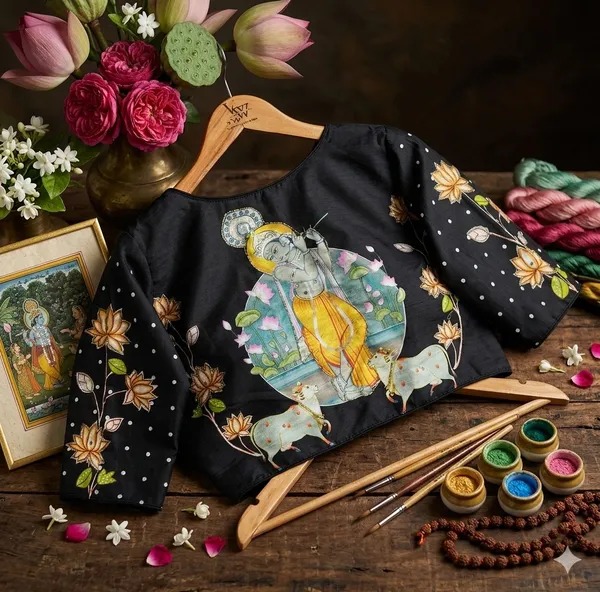 Artisanal_Bangalore_Silk_Blouse_With_Handcrafted_Radha_Krishna_Motifs