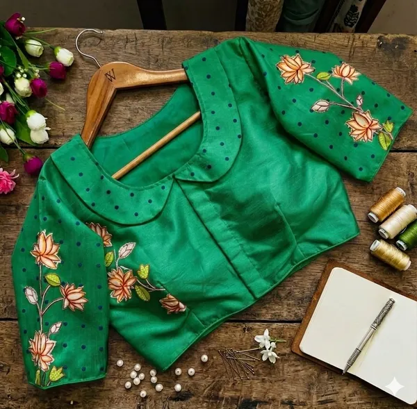 Artisanal_Bangalore_Silk_Blouse_With_Handcrafted_Radha_Krishna_Motifs