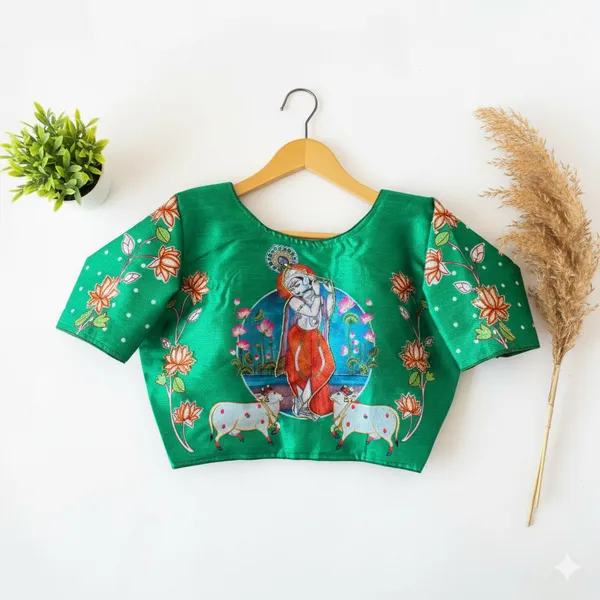 Artisanal_Bangalore_Silk_Blouse_With_Handcrafted_Radha_Krishna_Motifs