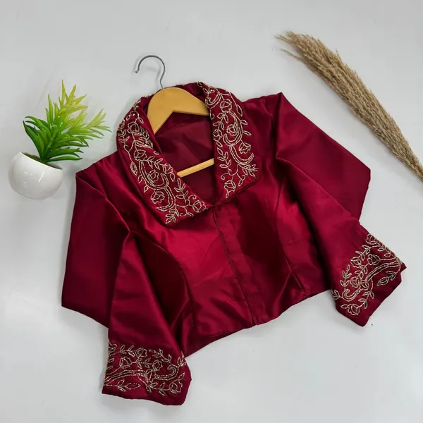 Bollywood_Designer_Blueberry_Silk_Party_Wear_Blouse_With_Handwork_On_Sleeves_And_Collar