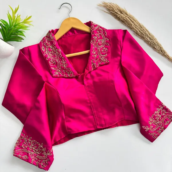 Bollywood_Designer_Blueberry_Silk_Party_Wear_Blouse_With_Handwork_On_Sleeves_And_Collar