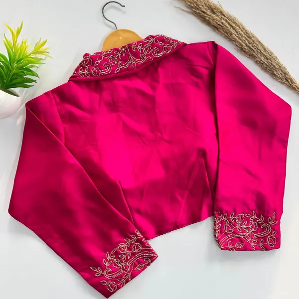 Bollywood_Designer_Blueberry_Silk_Party_Wear_Blouse_With_Handwork_On_Sleeves_And_Collar