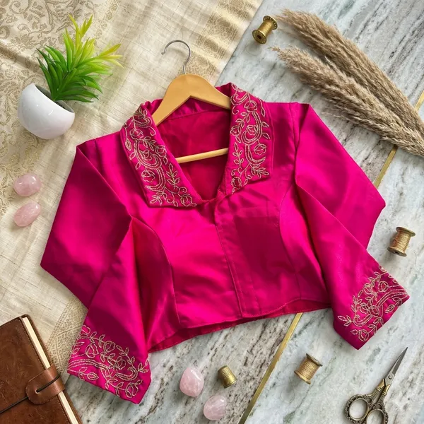 Bollywood_Designer_Blueberry_Silk_Party_Wear_Blouse_With_Handwork_On_Sleeves_And_Collar