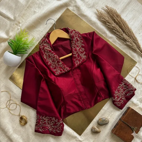 Bollywood_Designer_Blueberry_Silk_Party_Wear_Blouse_With_Handwork_On_Sleeves_And_Collar