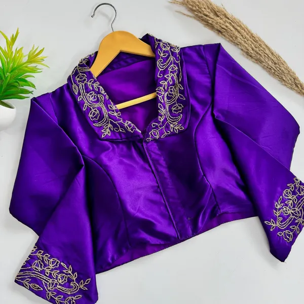 Bollywood_Designer_Blueberry_Silk_Party_Wear_Blouse_With_Handwork_On_Sleeves_And_Collar