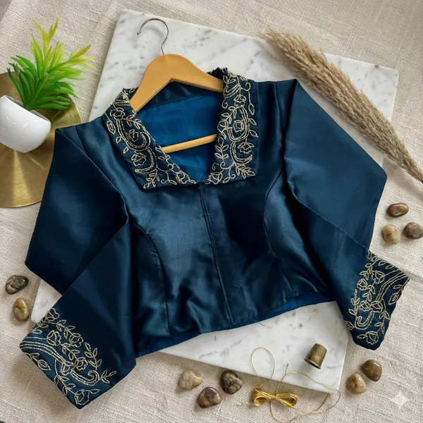 Bollywood_Designer_Blueberry_Silk_Party_Wear_Blouse_With_Handwork_On_Sleeves_And_Collar
