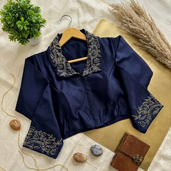 Bollywood_Designer_Blueberry_Silk_Party_Wear_Blouse_With_Handwork_On_Sleeves_And_Collar