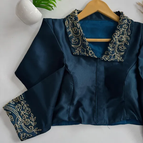 Bollywood_Designer_Blueberry_Silk_Party_Wear_Blouse_With_Handwork_On_Sleeves_And_Collar