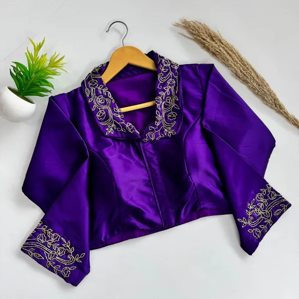 Bollywood_Designer_Blueberry_Silk_Party_Wear_Blouse_With_Handwork_On_Sleeves_And_Collar