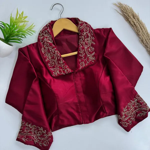Bollywood_Designer_Blueberry_Silk_Party_Wear_Blouse_With_Handwork_On_Sleeves_And_Collar