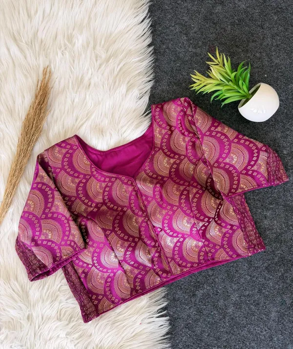 Elegant_Banarasi_Silk_Blouse_with_Side_Elastic_&_Traditional_Weaving_Work
