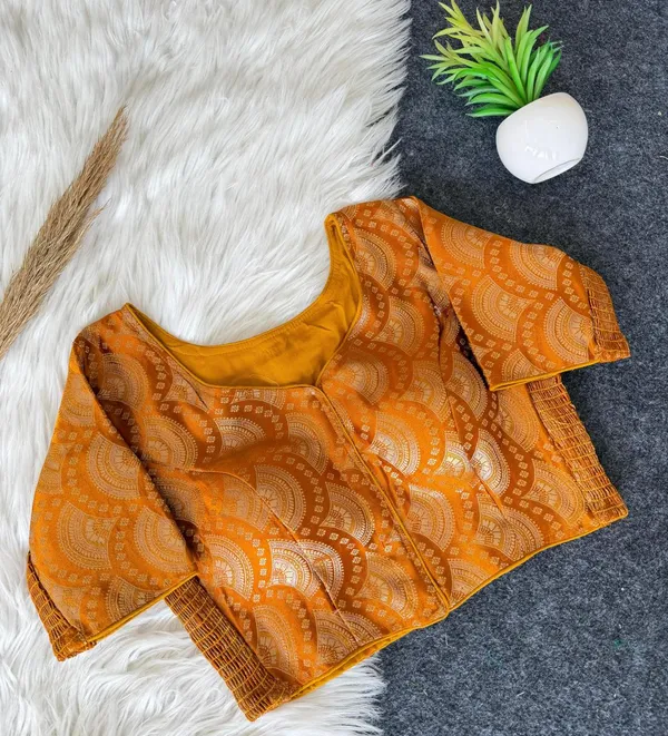 Elegant_Banarasi_Silk_Blouse_with_Side_Elastic_&_Traditional_Weaving_Work