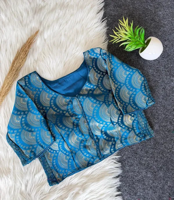 Elegant_Banarasi_Silk_Blouse_with_Side_Elastic_&_Traditional_Weaving_Work