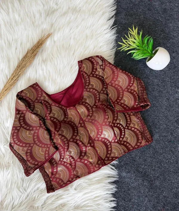 Elegant_Banarasi_Silk_Blouse_with_Side_Elastic_&_Traditional_Weaving_Work
