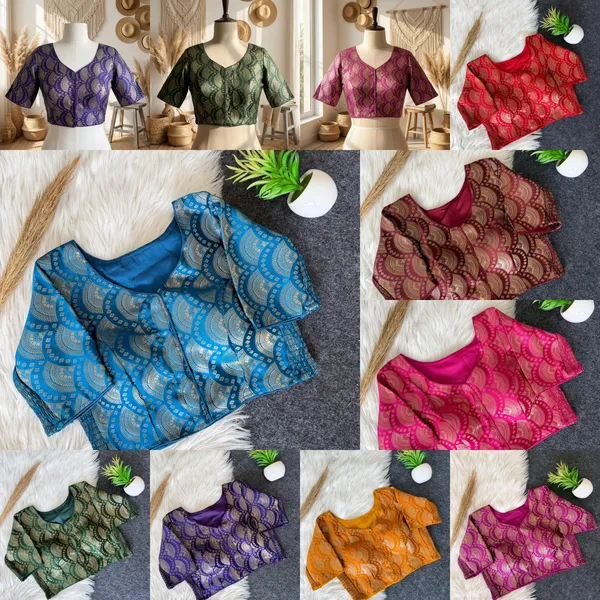 Elegant_Banarasi_Silk_Blouse_with_Side_Elastic_&_Traditional_Weaving_Work