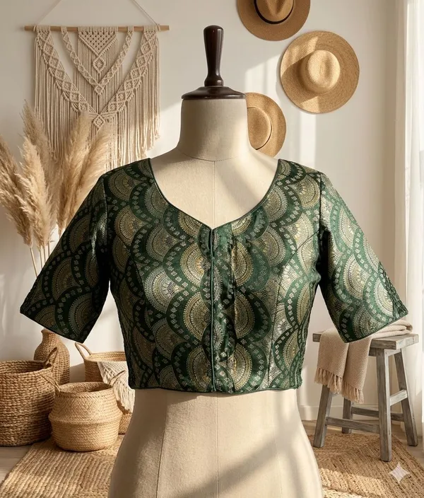 Elegant_Banarasi_Silk_Blouse_with_Side_Elastic_&_Traditional_Weaving_Work