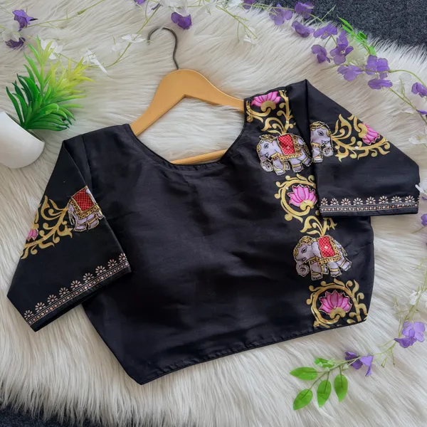 Elegant_Bangalore_Silk_Blouse_With_Antique_Handcrafted_Elephant_And_Lotus_Motifs