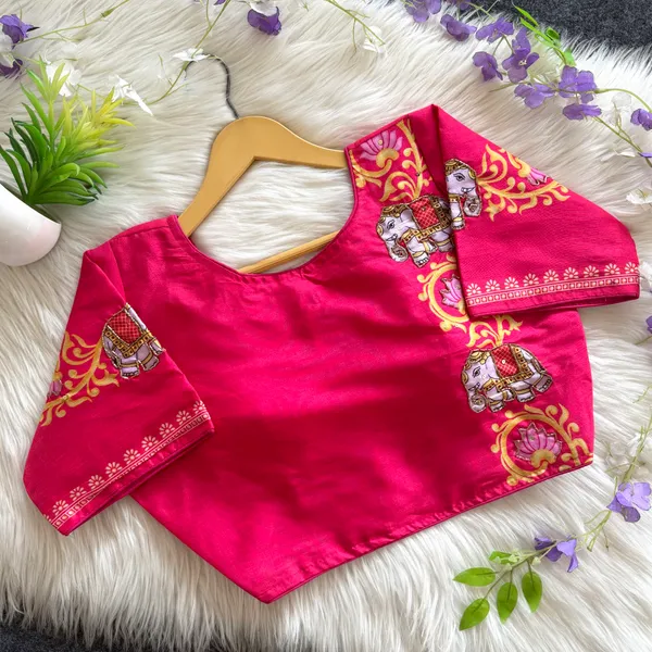 Elegant_Bangalore_Silk_Blouse_With_Antique_Handcrafted_Elephant_And_Lotus_Motifs