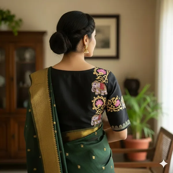 Elegant_Bangalore_Silk_Blouse_With_Antique_Handcrafted_Elephant_And_Lotus_Motifs
