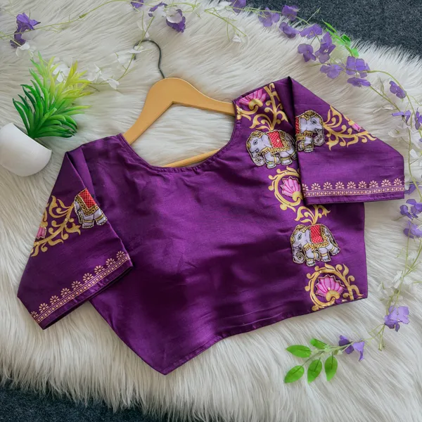 Elegant_Bangalore_Silk_Blouse_With_Antique_Handcrafted_Elephant_And_Lotus_Motifs