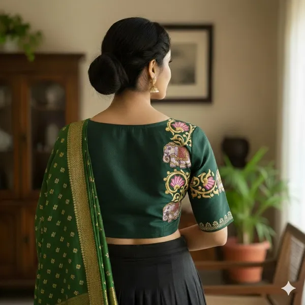 Elegant_Bangalore_Silk_Blouse_With_Antique_Handcrafted_Elephant_And_Lotus_Motifs