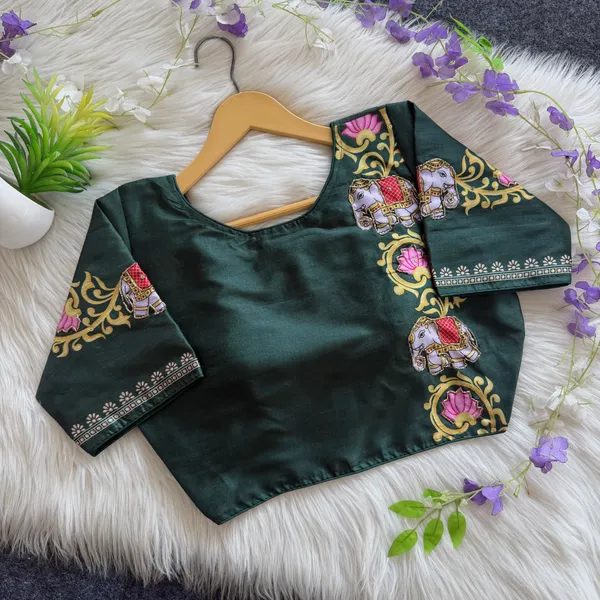 Elegant_Bangalore_Silk_Blouse_With_Antique_Handcrafted_Elephant_And_Lotus_Motifs