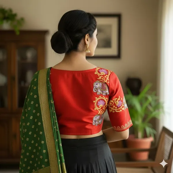 Elegant_Bangalore_Silk_Blouse_With_Antique_Handcrafted_Elephant_And_Lotus_Motifs