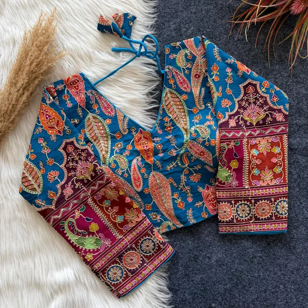 Festive_Pure_Silk_Embroidered_Blouse_Floral_Print_Collection