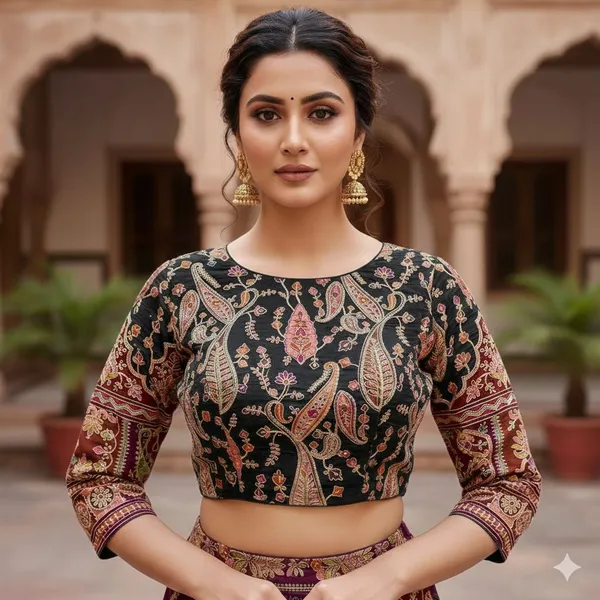 Festive_Pure_Silk_Embroidered_Blouse_Floral_Print_Collection