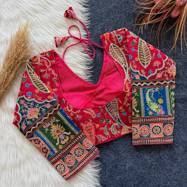 Festive_Pure_Silk_Embroidered_Blouse_Floral_Print_Collection