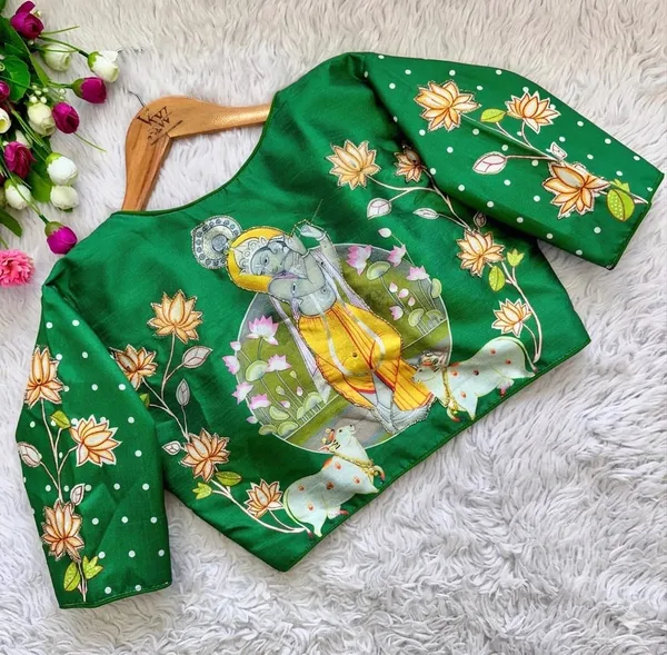 Artisanal_Bangalore_Silk_Blouse_With_Handcrafted_Radha_Krishna_Motifs