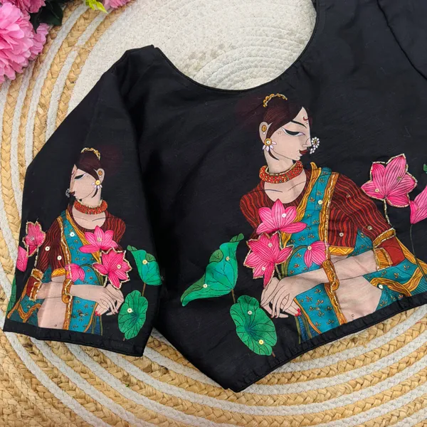 Handcrafted_Bangalore_Silk_Readymade_Blouse_With_Antique_Work