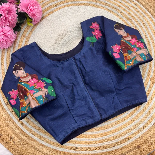 Handcrafted_Bangalore_Silk_Readymade_Blouse_With_Antique_Work