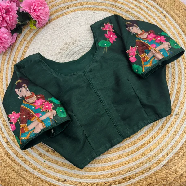 Handcrafted_Bangalore_Silk_Readymade_Blouse_With_Antique_Work