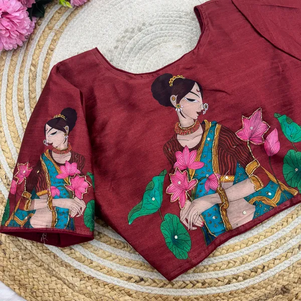 Handcrafted_Bangalore_Silk_Readymade_Blouse_With_Antique_Work