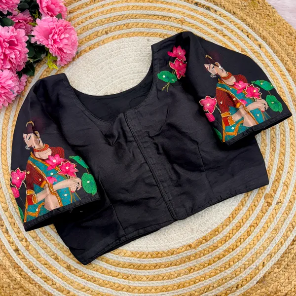 Handcrafted_Bangalore_Silk_Readymade_Blouse_With_Antique_Work
