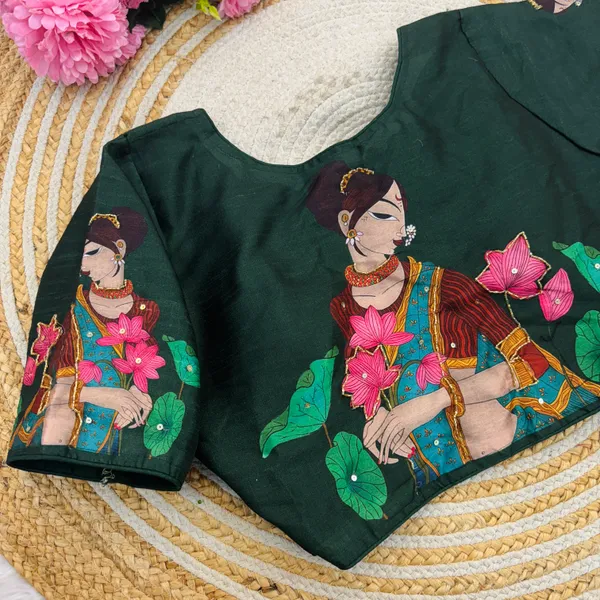 Handcrafted_Bangalore_Silk_Readymade_Blouse_With_Antique_Work