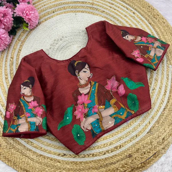 Handcrafted_Bangalore_Silk_Readymade_Blouse_With_Antique_Work