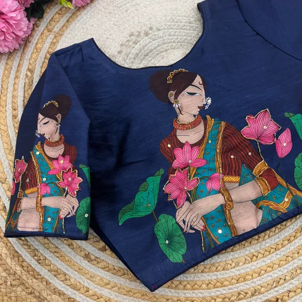Handcrafted_Bangalore_Silk_Readymade_Blouse_With_Antique_Work