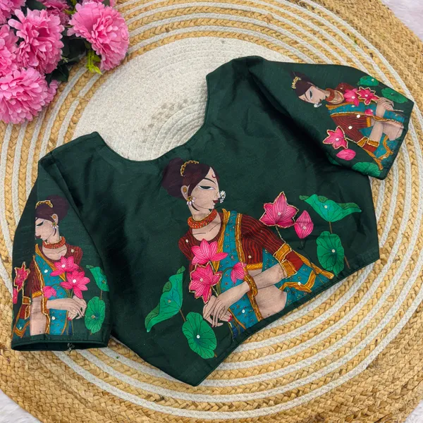 Handcrafted_Bangalore_Silk_Readymade_Blouse_With_Antique_Work